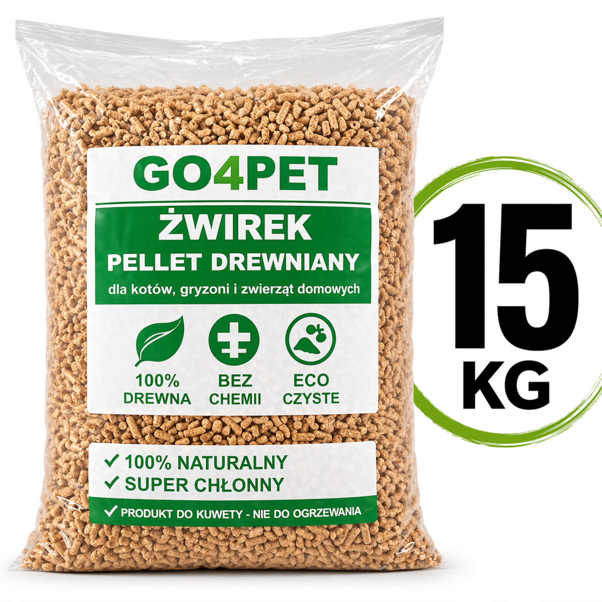 ŻWIREK DREWNIANY PELLET 15KG DLA KOTA KRÓLIKA GRYZONI KUWETA NATURALNY - obrazek 3