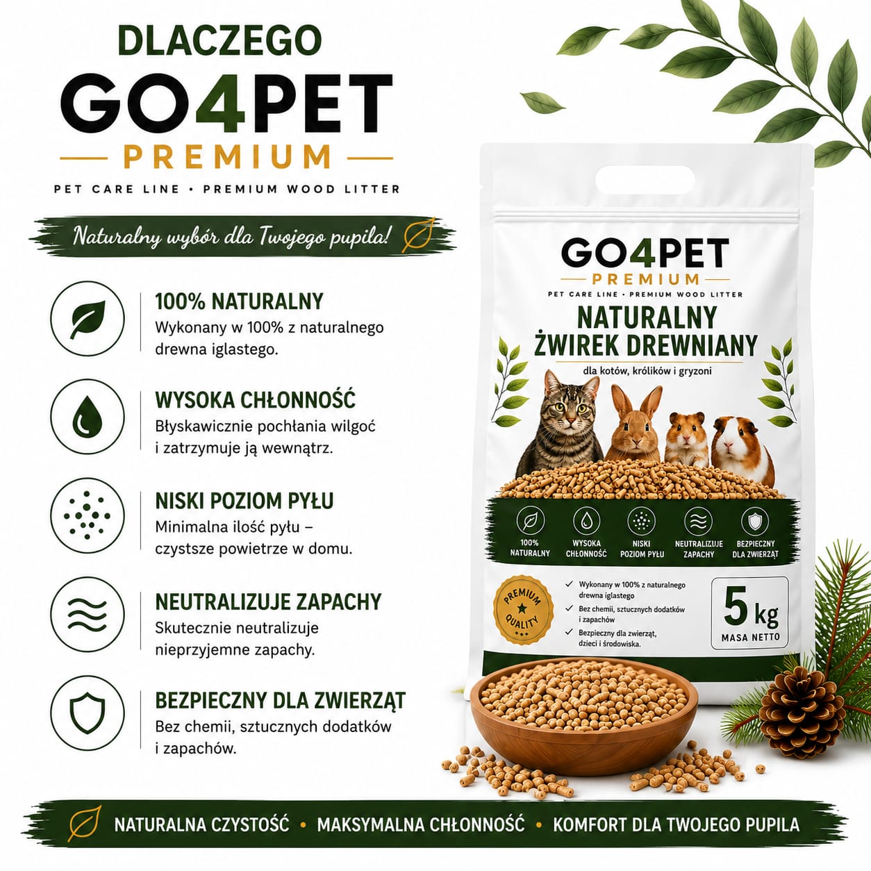 Żwirek Drewniany GO4PET PREMIUM 5kg Dla Kota Królika Gryzoni Naturalny - obrazek 3