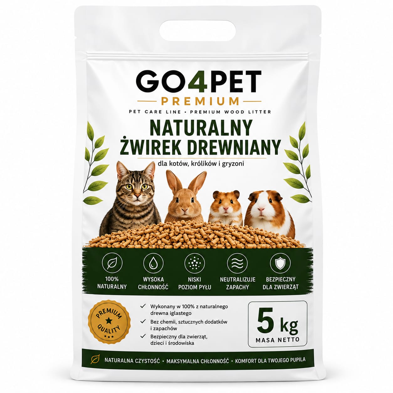 Żwirek Drewniany GO4PET PREMIUM 5kg Dla Kota Królika Gryzoni Naturalny - obrazek 6