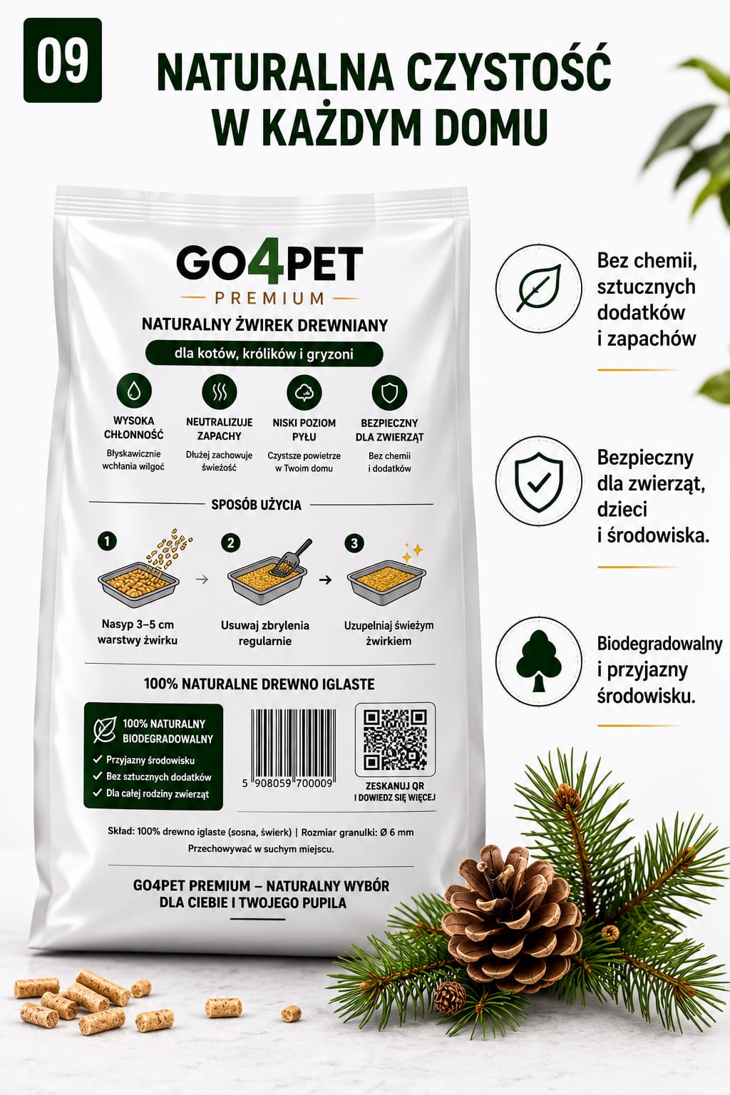 Żwirek Drewniany GO4PET PREMIUM 5kg Dla Kota Królika Gryzoni Naturalny - obrazek 10